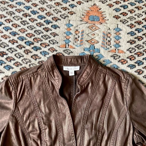 Coldwater Creek Bronze Button Collarless Military Jacket Blazer - Picture 2 of 5